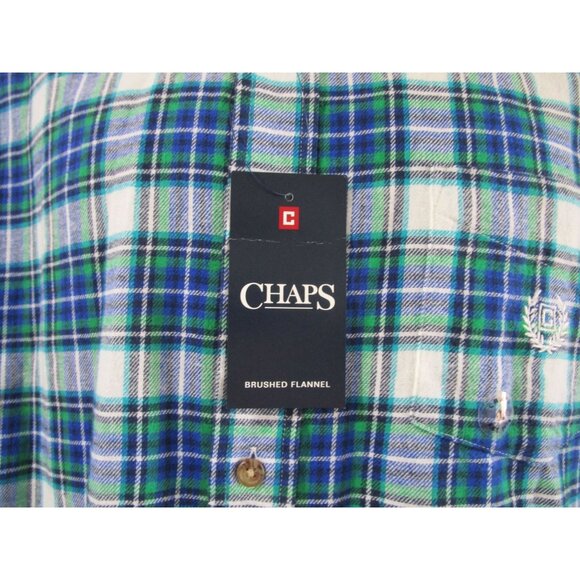 Chaps Brushed Flannel Blue Green Plaid Mens Lg Button Down NWT - Picture 9 of 16
